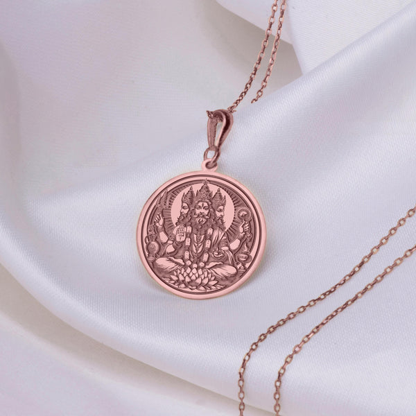Brahma 14K Solid Gold Pendant, Hindu God Brahma, Gift for Hindu Brahman, Trimurti Gold Charm Necklace, Brahma Silver Necklace, Hindu jewelry