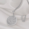 vegvisir silver pendant necklace , shaman drum pendant, vegvisir medallion