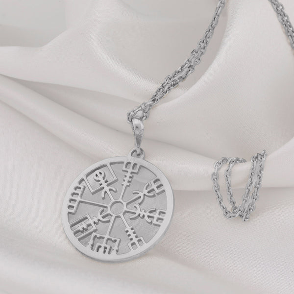 vegvisir silver pendant necklace , shaman drum pendant, vegvisir medallion
