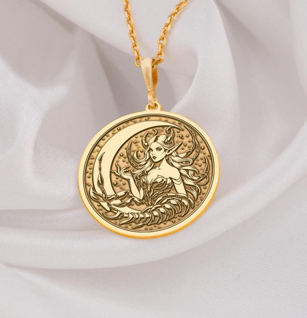 Gold scorpion woman coin pendant necklace, 14K Gold Scorpio Zodiac Pendant Necklace for Women – This intricately designed scorpion charm in luxurious gold celebrates the fierce, passionate spirit of Scorpio