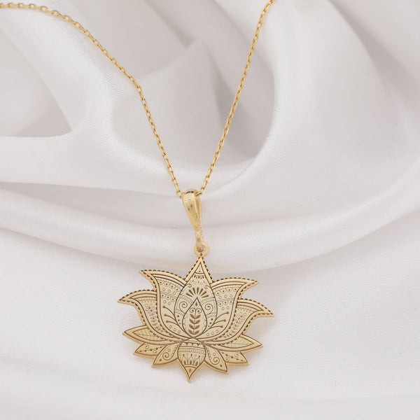 14K Solid Gold Lotus Necklace, Sacred Lotus, Silver Lotus Pendant, Zen Necklace Gold, Minimalist Lotus, Dainty Floral Necklace