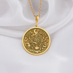 14K solid gold forest witch pendant, representing mystical power and ancient wisdom of nature. Handcrafted gold necklace perfect for those seeking strength and protection through a luxurious, enchanted design