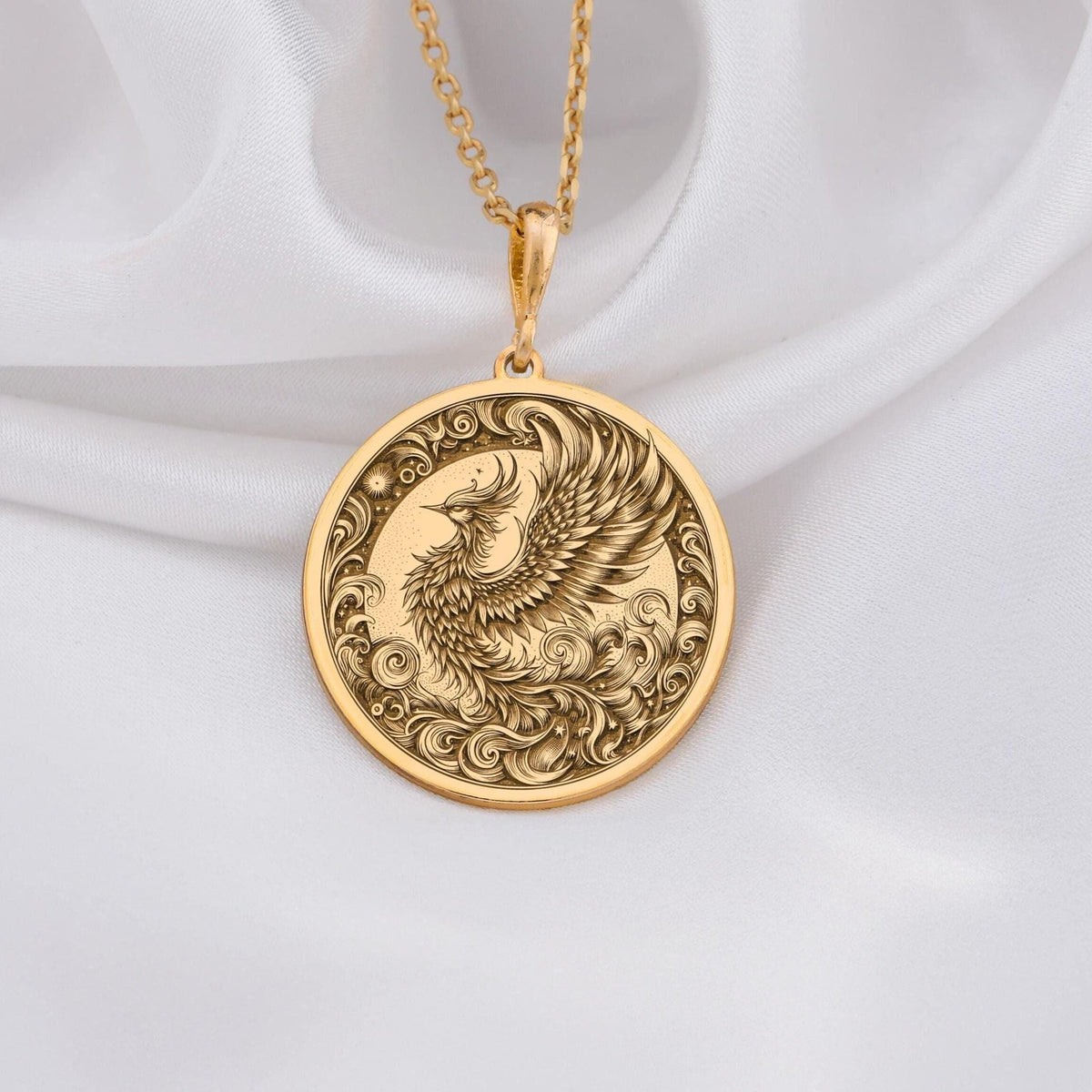 Gold Phoenix Necklace, Phoenix Pendant Gold, Rebirth Symbol Jewelry, Phoenix Rising Charm, 14k Gold Phoenix, Spiritual Phoenix Jewelry, Mythical Bird Pendant, Gold Phoenix Amulet, Phoenix Medallion, Sacred Phoenix Necklace, Phoenix Totem