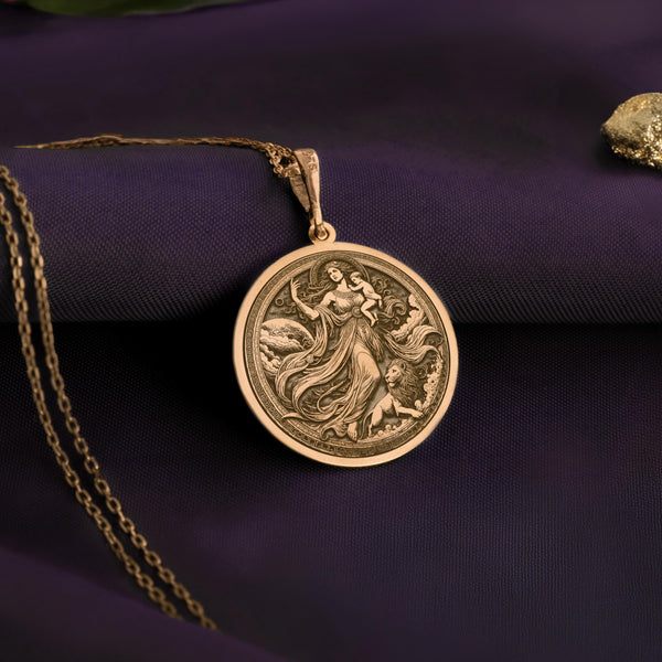 Rhea pendant necklace in 14K Solid Gold, honoring the Greek Titan Goddess and Mother of the Gods. This finely crafted medallion symbolizes maternal strength, protection, and divine feminine power. A perfect Mother’s Day gift or personalized keepsake for moms and grandmothers, this handcrafted piece blends mythology, elegance, and timeless beauty, making it a cherished heirloom.