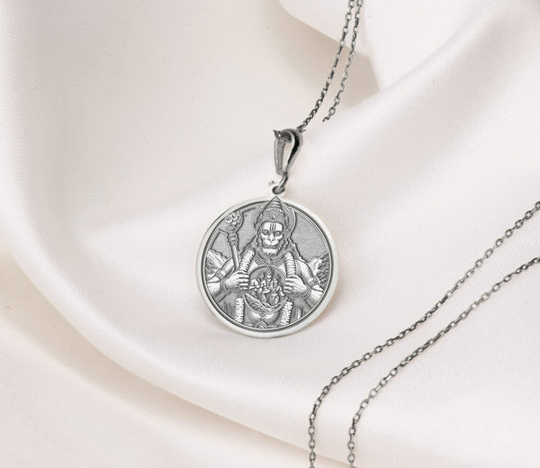 14K Solid Gold Sri Hanuman Charisa Charm Necklace, Silver Hanuman Sita Rama Necklace, Personalized Hanuman Charm Pendant, God of Strenght
