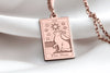 The Star Cat Tarot Card rose gold charm pendant, rose gold tarot cat charm for women, The Star Cat pendant in rose gold, rose gold tarot card necklace for cat lovers, rose gold Star Cat tarot charm for girls, rose gold cat tarot pendant,