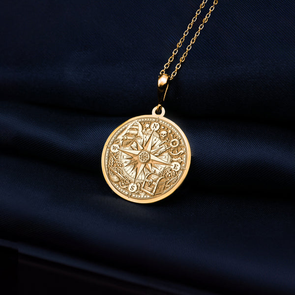 Silver Ocean Compass Necklace, Scope Charm Pendant, Personalizable Compass Necklace, Dainty Gold Scope Necklace, Voyager's Compass Pendant