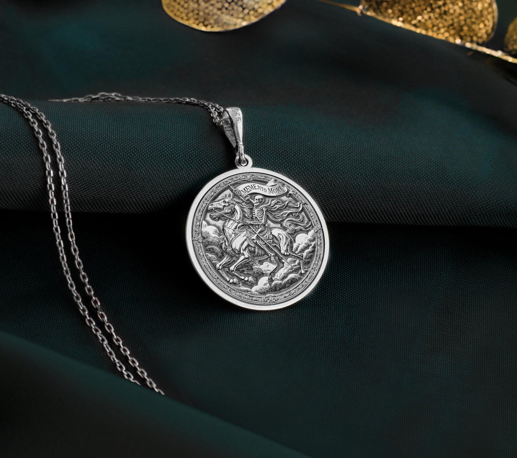 Sterling Silver Memento Mori Pendant Necklace - Dainty and lightweight, ideal for boho layering or as a statement piece. This custom charm necklace combines vintage elegance with minimalist style, perfect as a unique gift for her.