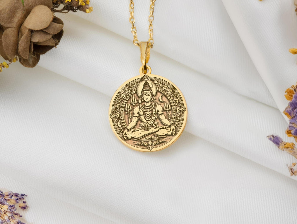 Shiva gold charm pendant, Shiva meditation necklace, Shiva meditation Gold pendant, Mahadeva gold pendant, Mahadeva gold necklace, Hindu god gold jewelry, Shiva medallion gold medallion, Real gold shiva charm Talisman, Shiva medallion