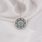 Lotus Mandala Spiritual Pendant Necklaces 925 925 Sterling Silver metal pendant with detailed floral mandala design necklace