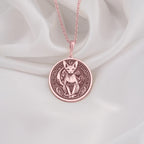 Sphinx cat necklace in rose gold plated finish. This elegant and unique piece is ideal for cat lovers, making a perfect gift for her. Stylish and versatile for daily wear or special celebrations.