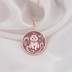 Rose gold plated Pisces Zodiac necklace with a unique handcrafted cat design pendant. Beautiful astrology jewelry gift for women, horoscope fans, and personalized birthday keepsakes.