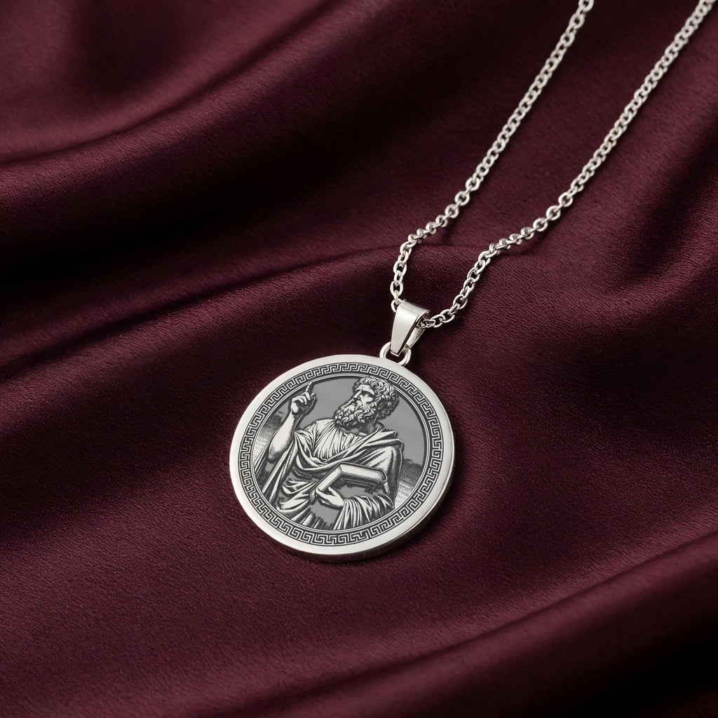 A personalized 925 sterling silver Plato necklace. This gift for him or her symbolizes reason and "The Republic," a cherished keepsake.