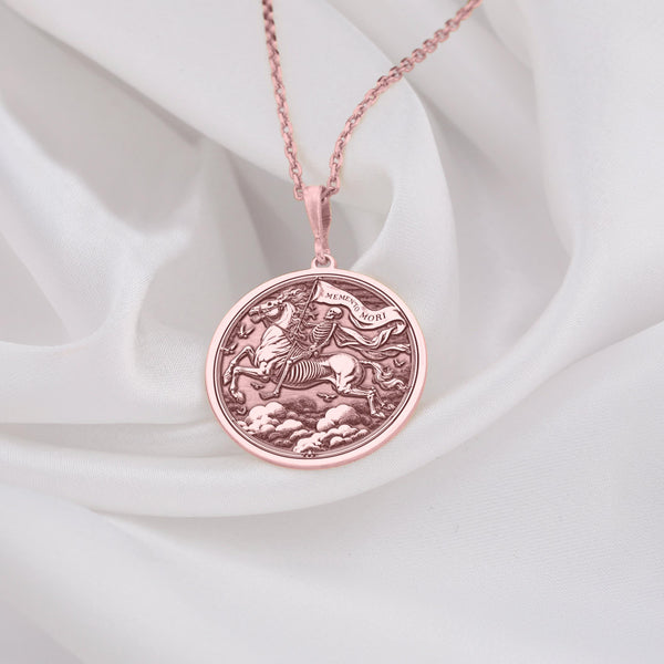 Memento Mori rose gold coin pendant Necklace, a thoughtful memorial gift to honor a father memory. This symbolic keepsake offers comfort, healing, and a reminder of life’s balance. Perfect for sympathy or remembrance