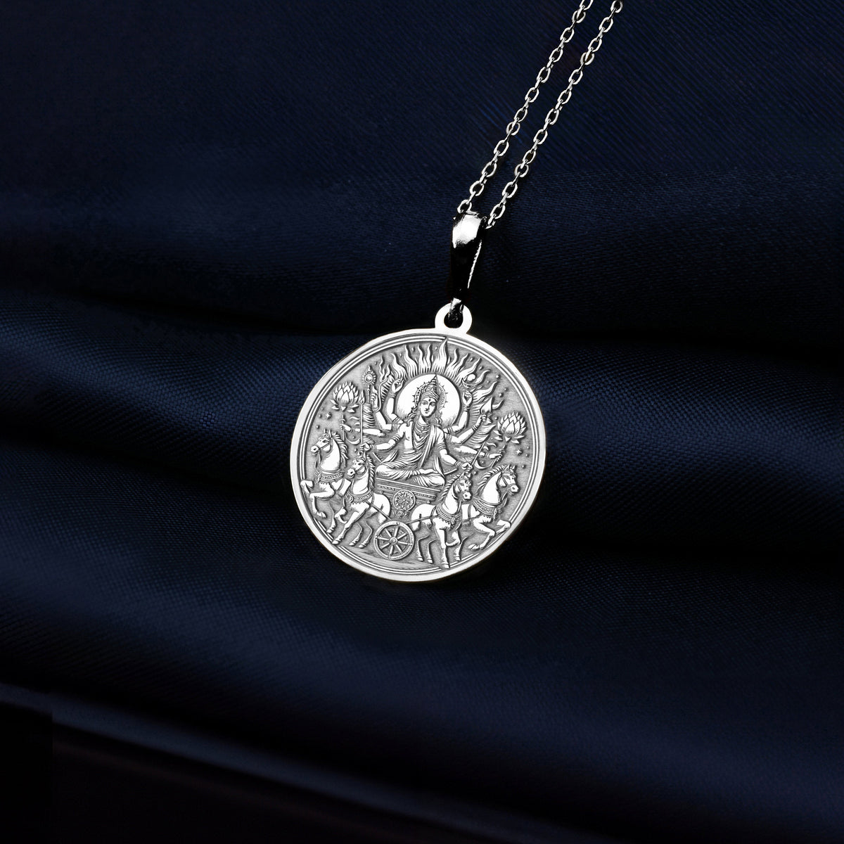 Surya Silver Charm Pendant necklace - Radiant Sun God Necklace, Handmade Hindu Jewelry for Strength & Positivity, Hindu jewelry,Surya amulet, surya coin pendant, Surya talisman