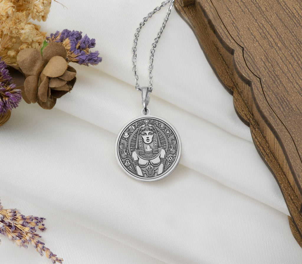 Cleopatra Pendant Necklaces 925 925 Sterling Silver sterling silver portrait pendant with intricate tribal detailing necklace