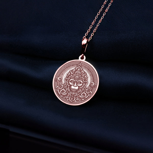 Monkey King Sun Wukong Necklace, 14K Solid Gold Sun Wukong Pendant, Personalizable Monkey Necklace, Silver Hanuman Charm Pendant Gift