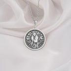 Doberman Pinscher Guardian Dog Pendant Necklaces 925 925 Sterling Silver metal pendant with an engraved classical figure surrounded by stars necklace