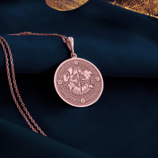 Round Compass Rose Gold Pendant, Rose Gold Compass gift, Rose Gold Compass chain gift, Spectrum round pendant, Compass disc Rose Gold pendant, Personalized Compass gift, Compass necklace for men, Compass pendant for men, Rose Gold Compass Necklace