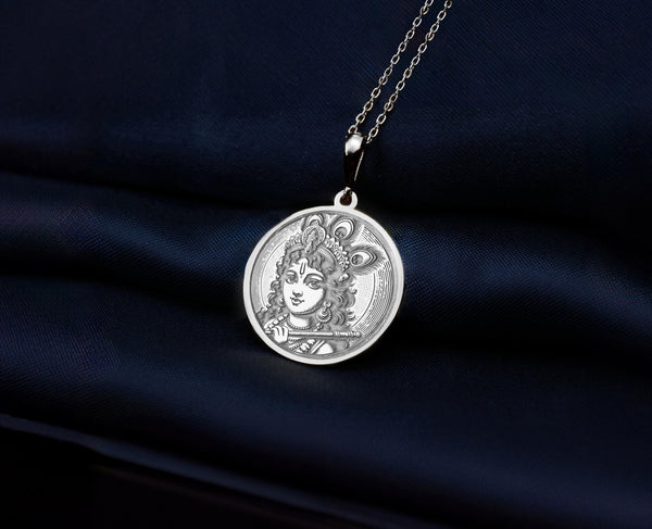 Krishna 14K Solid Gold Charm Necklace, Hindu Deity, Lord of Yogis, Lord Krishna, King of Dwarka Krishna, Krishna Silver Charm Pendant Gift