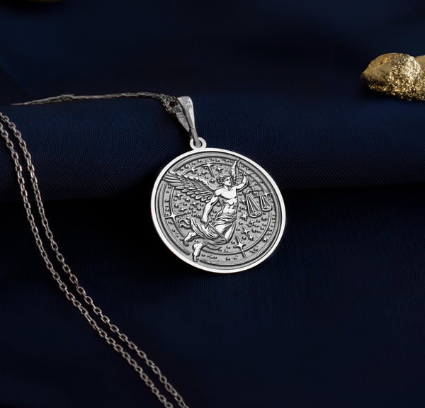 14K Solid Gold Libra Men Necklace, Libra Personalized Charm Pendant, Libra Zodiac Men Gift, Zodiac Charm Men, Libra Men Silver Charm Pendant