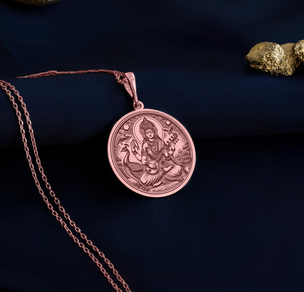 Saraswati rose gold necklaceRose gold Saraswati pendantSaraswati charm necklaceSaraswati rose gold jewelryGoddess Saraswati pendantRose gold Hindu charmSaraswati rose gold charmRose gold Saraswati necklaceSaraswati goddess jewelry