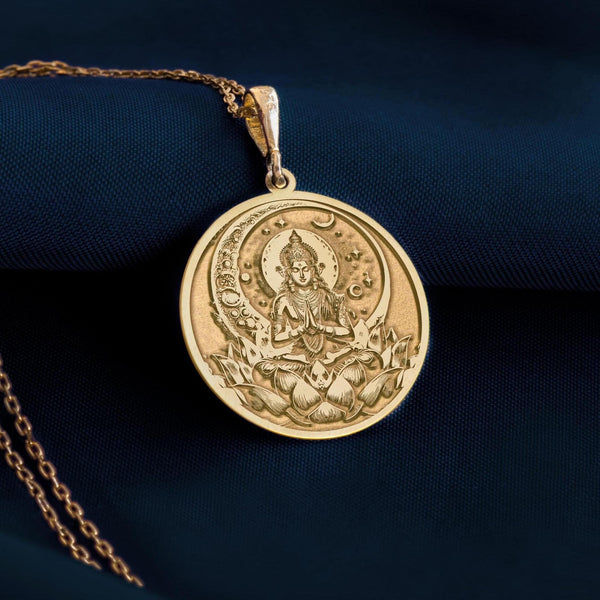 Gold Chandra Necklace, Gold Moon God Pendant, Gold Lunar Deity Necklace, Hindu Moon Jewelry, Solid Gold Chandra Pendant, Gold Soma Necklace, Astrological Gold Pendant, Gold Celestial Necklace, Hindu Mythology Gold Jewelry,
