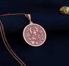 14k rose gold plated Lakshmi medallion. This pendant charm features the goddess of wealth, making it a meaningful talisman for prosperity. Perfectly paired with any chain, this amulet adds both elegance and spiritual depth to your jewelry collection