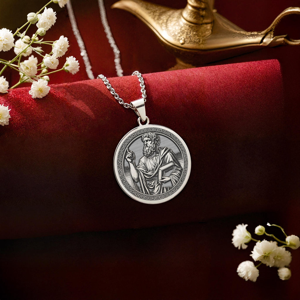 A striking 925 sterling silver Plato charm. The art shows the philosopher, a meaningful piece of dark academia jewelry for a thinker.