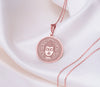Rose Gold Buddha&#39;s Jade Round Pendant, symbolizing serenity and wisdom. Featuring a finely detailed Buddha engraving on a round jade centerpiece, framed in luxurious rose gold. A spiritual amulet perfect for meditation lovers and seekers of inner peace.