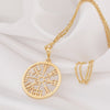 vegvisir gold pendant necklace , shaman drum pendant, vegvisir medallion
