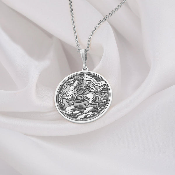 Memento Mori silver coin pendant Necklace, a thoughtful memorial gift to honor a father memory. This symbolic keepsake offers comfort, healing, and a reminder of life’s balance. Perfect for sympathy or remembrance
