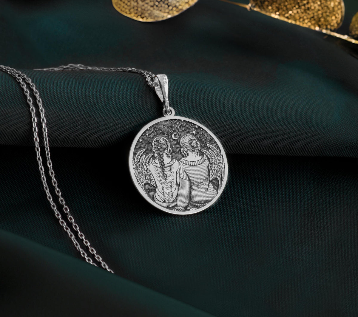 Friendship Friendship Necklace Necklaces 925 925 Sterling Silver metal pendant with celestial design and crescent moon necklace