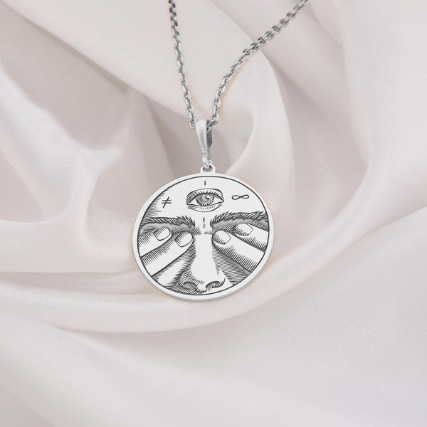 Silver Third Eye Pendant Necklace – Spiritual Chakra Jewelry for Protection and Healing, Boho Mystic All-Seeing Eye Necklace, Handmade Artisan Amulet, Yoga Meditation Jewelry, Esoteric New Age Gift,Sterling Silver Chakra Pendant for Women and Men