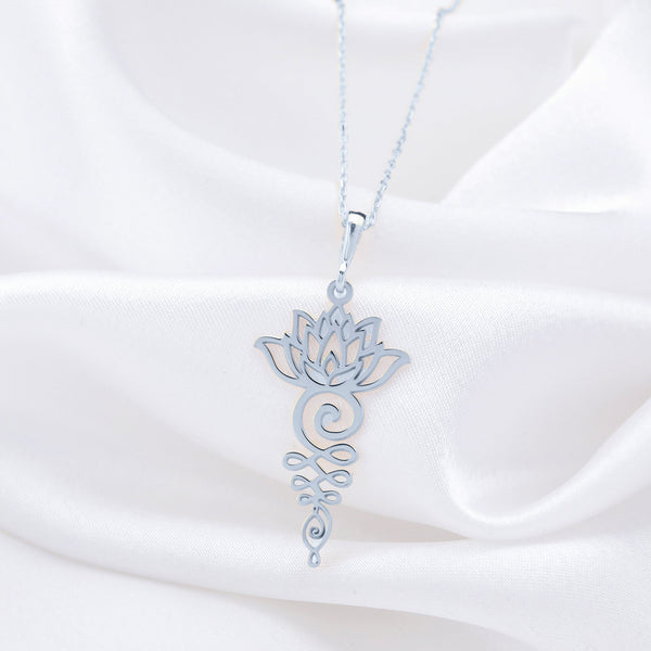 14K Solid Gold Lotus Necklace, Meditation Necklace, Silver Lotus Pendant, Gold Zen Necklace, Floral Design Necklace, Dainty Lotus Necklace