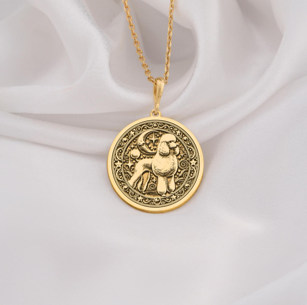 Elegant 14K Solid Gold Poodle pendant, featuring a finely detailed dog medallion. A perfect pet lover’s charm, symbolizing elegance, intelligence, and companionship, making it a meaningful gold Poodle necklace for dog enthusiasts.