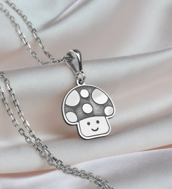 14KGold and Silver Cute Mushroom Pendant - Whimsical Toadstool Charm for Nature Lovers, Handmade Fairycore Jewelry, Nature lover gifts