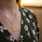 A handmade 14K gold plated Taurus necklace. The engraving captures the intricate details of the zodiac goddess, a timeless symbol of perseverance.