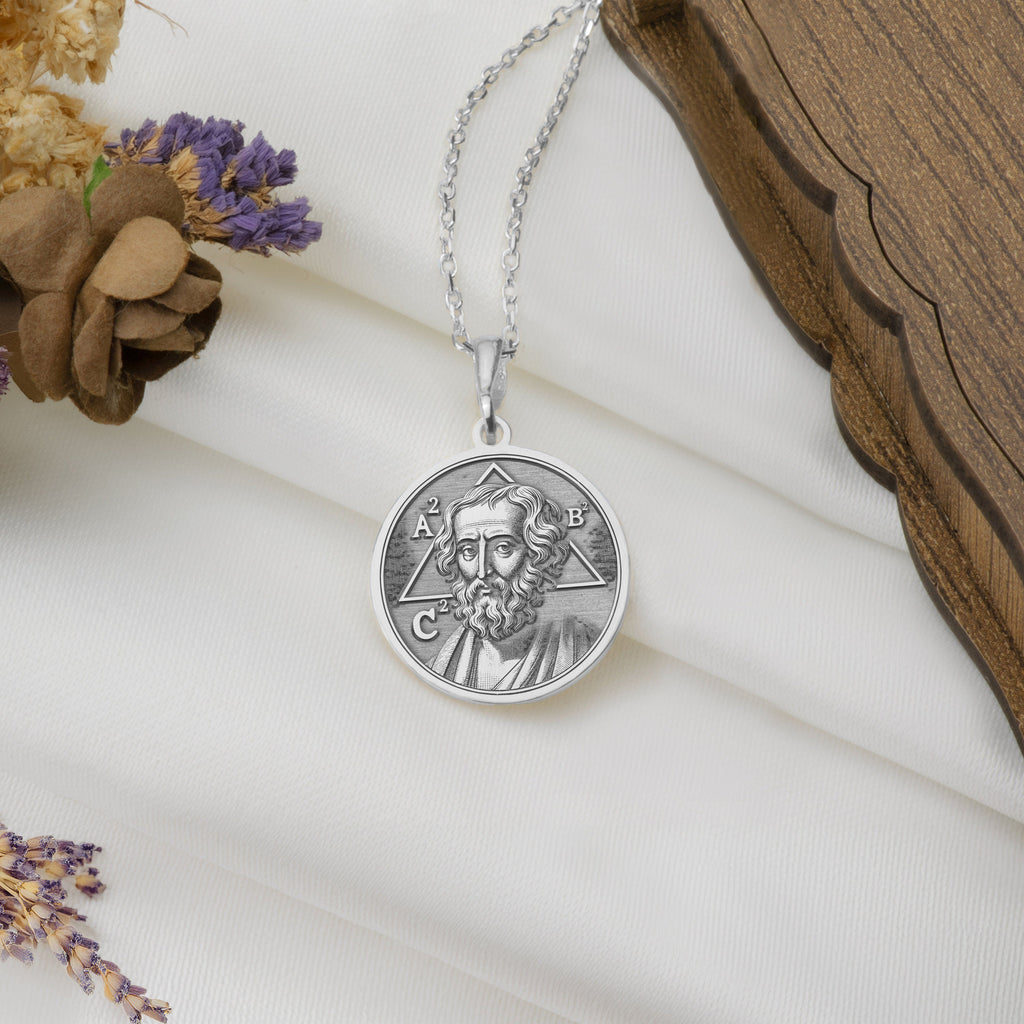14K Solid Gold Pythagoras Charm Necklace, Pythagoras Silver Pendant, Rose Gold Pythagoras Necklace, Philosophy Jewelry, Pythagoreanism Charm