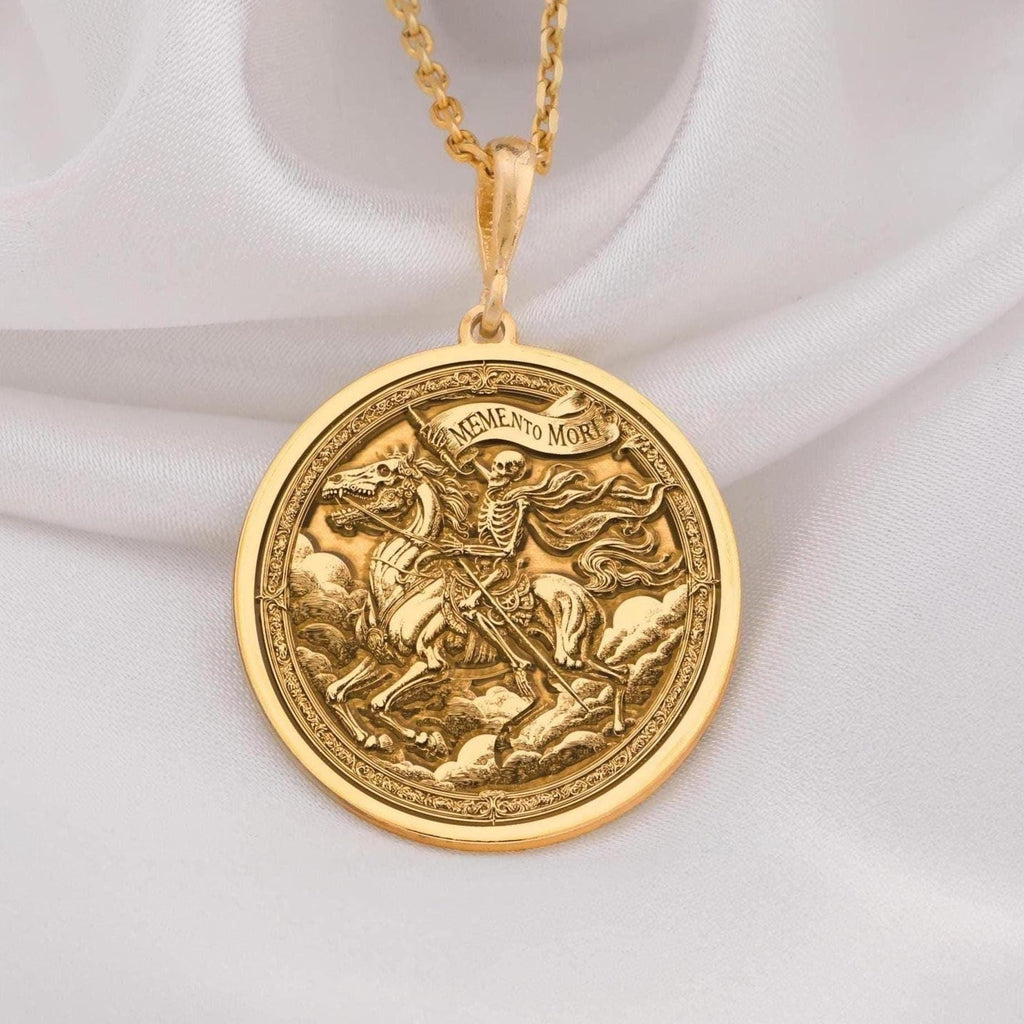 14K Solid Gold Memento Mori Charm Necklace - Minimalist, dainty, and unique pendant for everyday wear. Perfect as a layering charm or statement necklace; handcrafted for those seeking a personalized, vintage-inspired, and one-of-a-kind gold piece.