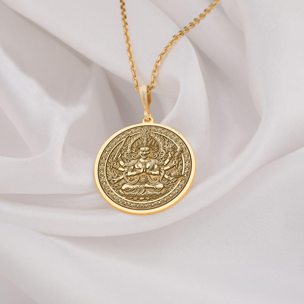 14K Gold & Sterling Silver Aizen Myo-o Pendant - The Wisdom King Aizen , RagarajaNecklace, Japanese Buddhist Jewelry, Gift for Buddhist