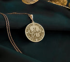 14K Gold Plated Saint Dionysius Areopagite Medallion with Orthodox symbolism. Detailed Christian saint pendant with holy book and sacred crosses. Elegant religious jewelry gift representing divine protection and Orthodox faith.