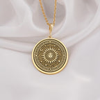14K solid gold sun pendant necklace featuring a celestial sunburst design, perfect for astrology lovers and boho jewelry enthusiasts.