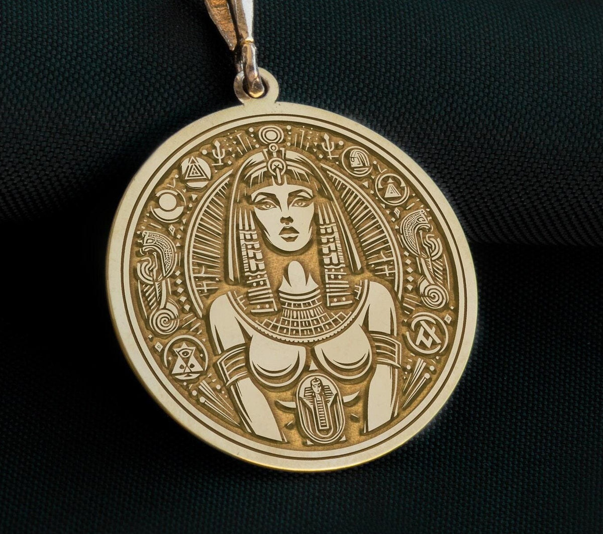 Cleopatra Pendant Necklaces 14K 14K Gold Plated pendant necklace featuring an ornate stylized Egyptian face design.