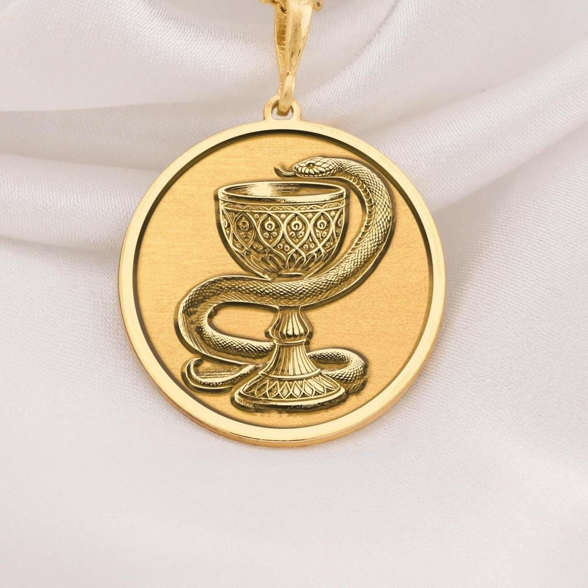 Gold Pharmacy Necklace, Healing Serpent Pendant, Bowl of Hygieia Symbol, Gold Medical Jewelry, Snake and Cup Necklace, Pharmacist Gift, Apothecary Gold Pendant, Gold Health Charm, Medical Symbol Necklace, Pharmacy Graduation Gift, Health Jewelry