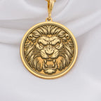 Handmade Jungle King Lion Pendant Necklaces 14K 14K Gold Plated lion face pendant necklace with detailed texture.