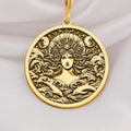 Amphitrite Necklace in 14K solid gold, a celestial sea goddess pendant inspired by Greek mythology. Perfect nautical jewelry gift for her, featuring intricate ocean waves and divine detailing.