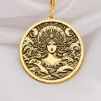 Amphitrite Necklace in 14K solid gold, a celestial sea goddess pendant inspired by Greek mythology. Perfect nautical jewelry gift for her, featuring intricate ocean waves and divine detailing.