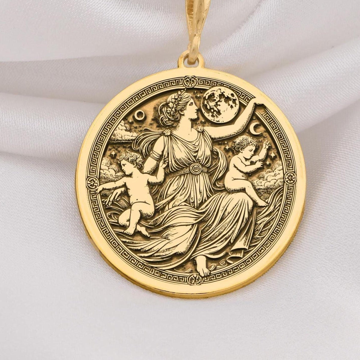 Leto Necklace in 14K Solid Gold, Greek Goddess Pendant, Mythology Inspired Jewelry, Elegant Gold Medallion, Motherhood & Strength Gift for Women