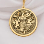 Leto Necklace in 14K Solid Gold, Greek Goddess Pendant, Mythology Inspired Jewelry, Elegant Gold Medallion, Motherhood & Strength Gift for Women